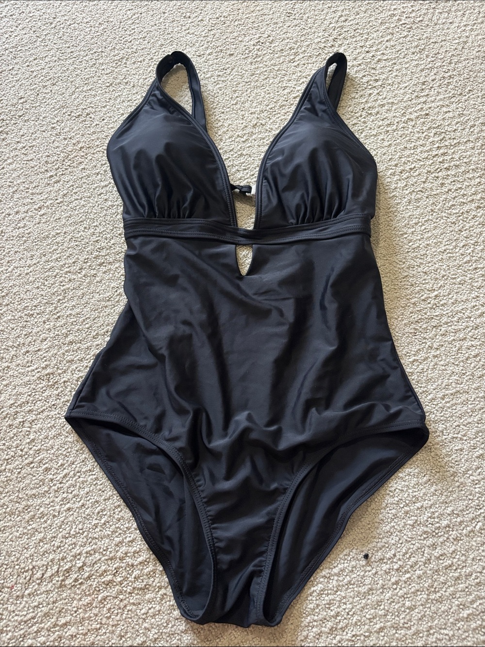 Black One-Piece Plunge Neck Swimsuit